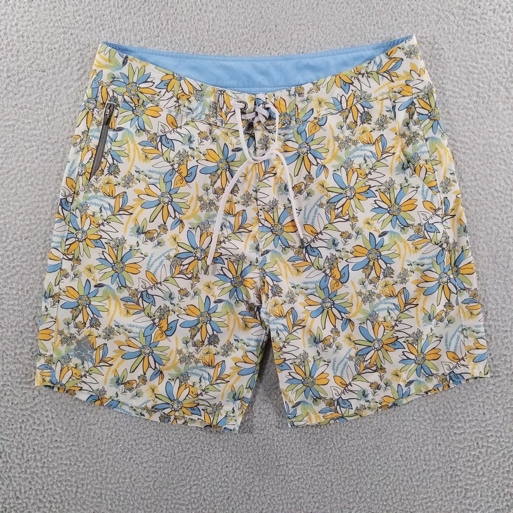 Stio Board Shorts Mens 36 Floral Print CFS Zip Pocket Swim Trunks Surf Hybrid